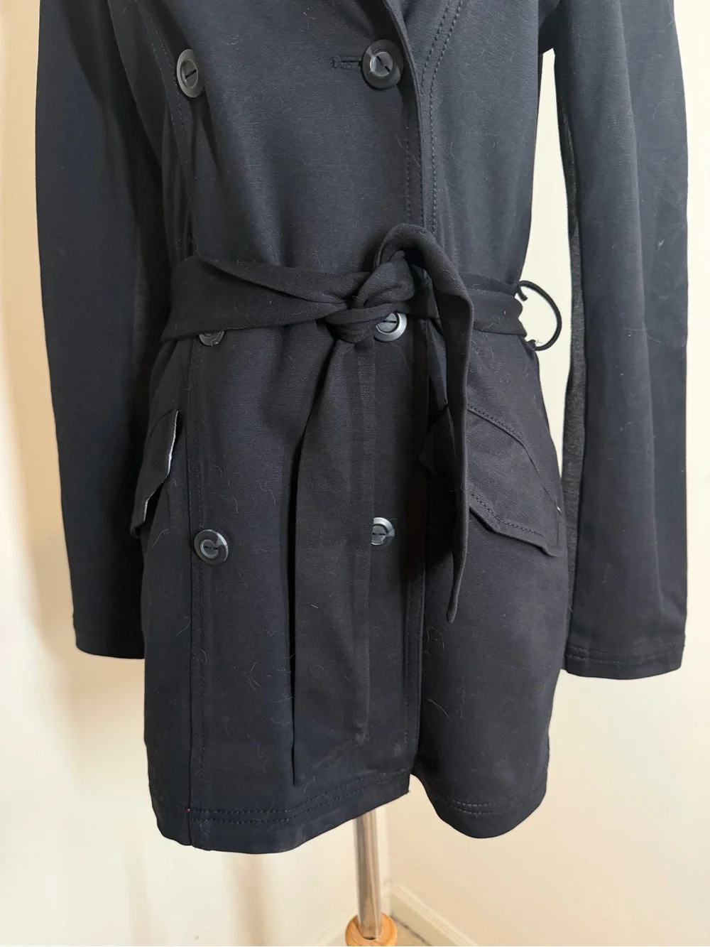 Michael Stars Women’s Classic Black -SZ S- Double-Breasted Short Trench Coat